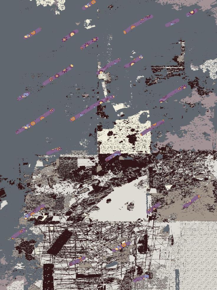 钟曦《流星雨》 丝网版画 65x45cm 2023年