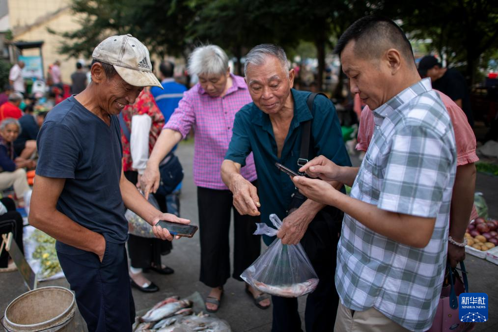 江开裕在北华街站附近的菜市场卖鱼。新华社记者伍志尊 摄