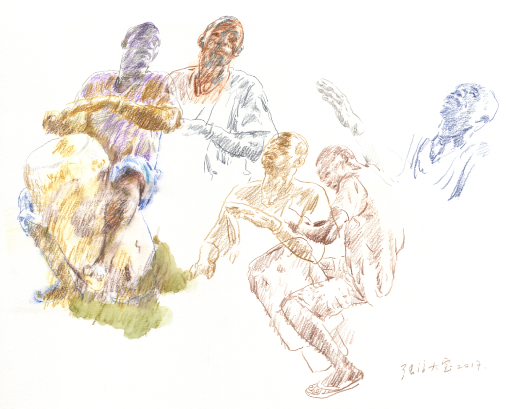 《马拉维的鼓手》纸本彩铅 40&times;50cm 2017