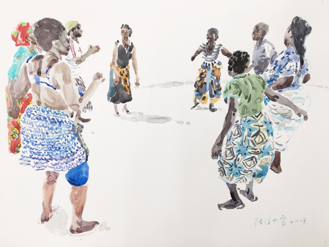 《马拉维的舞蹈者-2》纸本水彩 24&times;32cm 2017