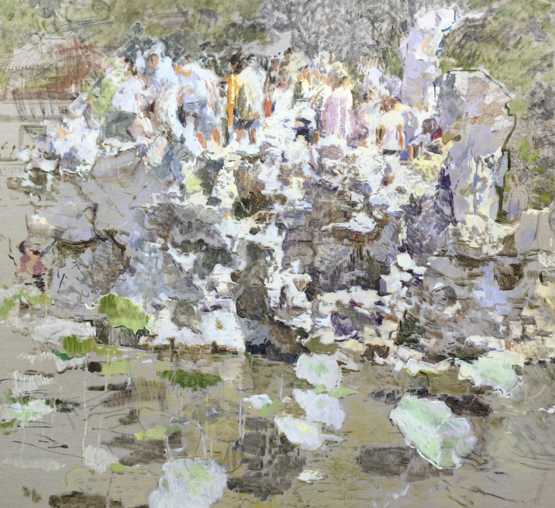 《我们走进文徵明的园子》布面油画 220&times;200cm 2024