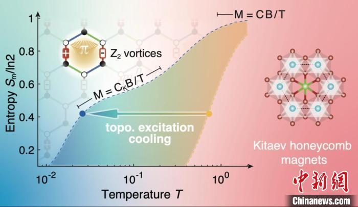 本次研究的吉塔耶夫蜂巢晶格磁体的拓扑激发制冷机制示意图。国科大/供图