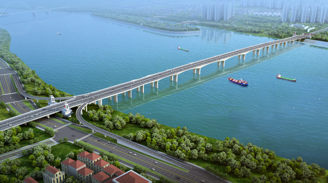 井冈山大桥重建工程效果图（东岸视角）。