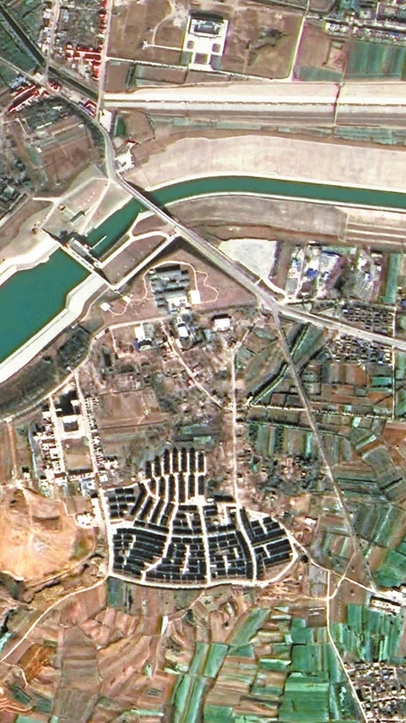 韩营村距南水北调中线工程渠首闸900米(2014年12月13日摄)。 (图片来源:高分湖北中心)