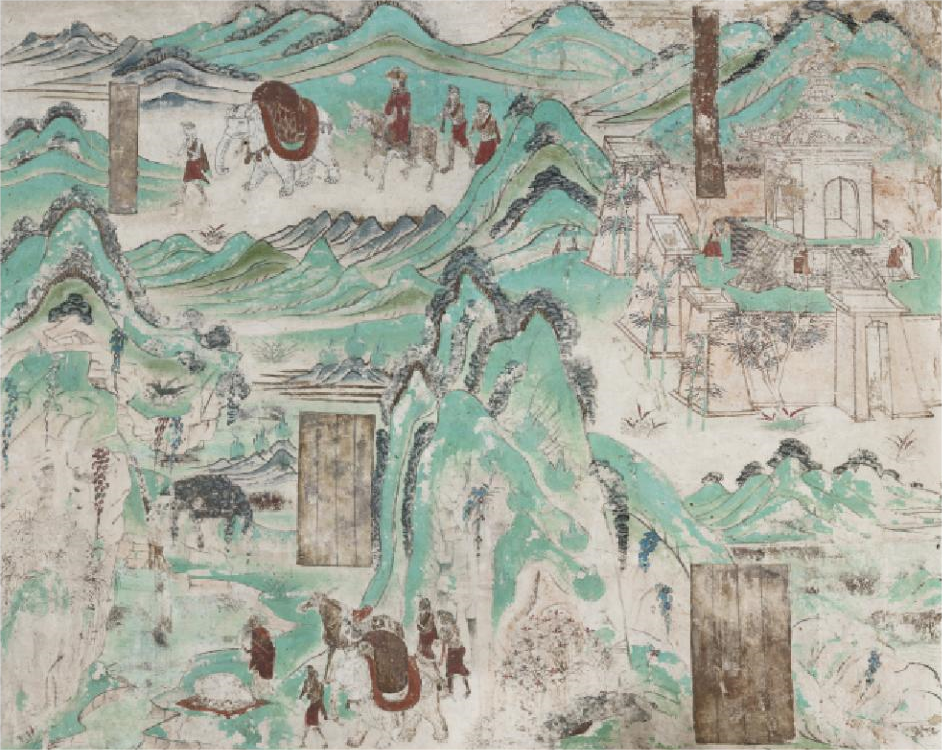 敦煌莫高窟壁画中的粟特商队,出自莫高窟第103窟《法华经变》。