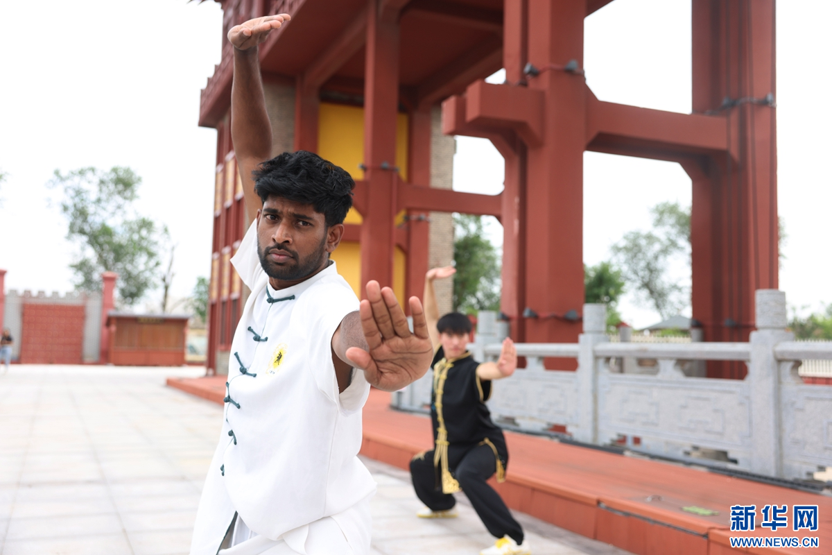 外国留学生在大运河畔练习武术。新华网发 杨晨 摄
