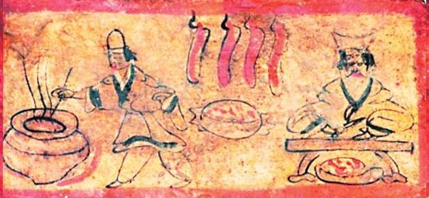 嘉峪关魏晋墓砖画《烤肉煮肉图》