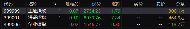 三大指数开盘涨跌不一：沪指低开0.07%，房地产、干细胞等板块指数跌幅居前