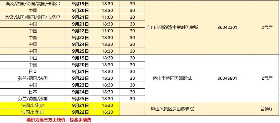 庐山国际爱情电影周展映20部中外优秀爱情影片 排片表发布