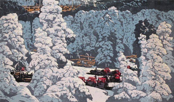 晁楣 红装素裹 版画 1975