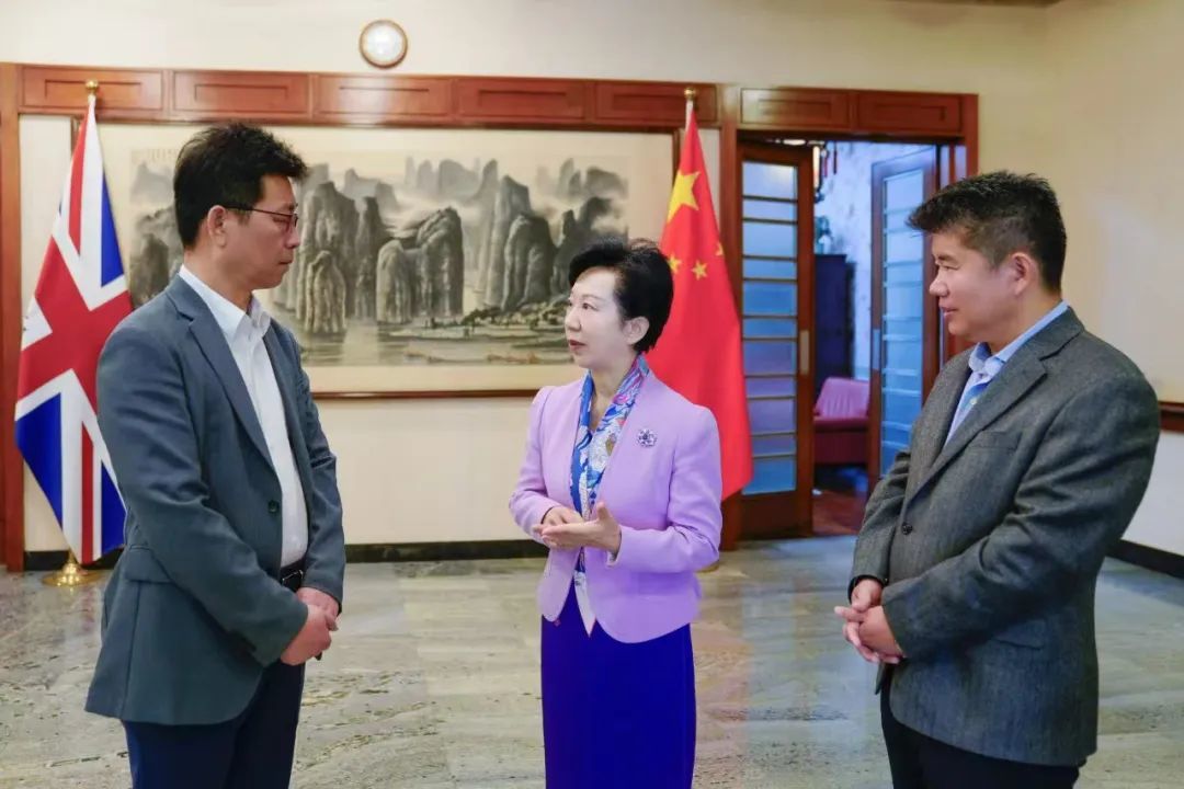 胡雪梅与中国驻英国大使馆公使和公参交谈