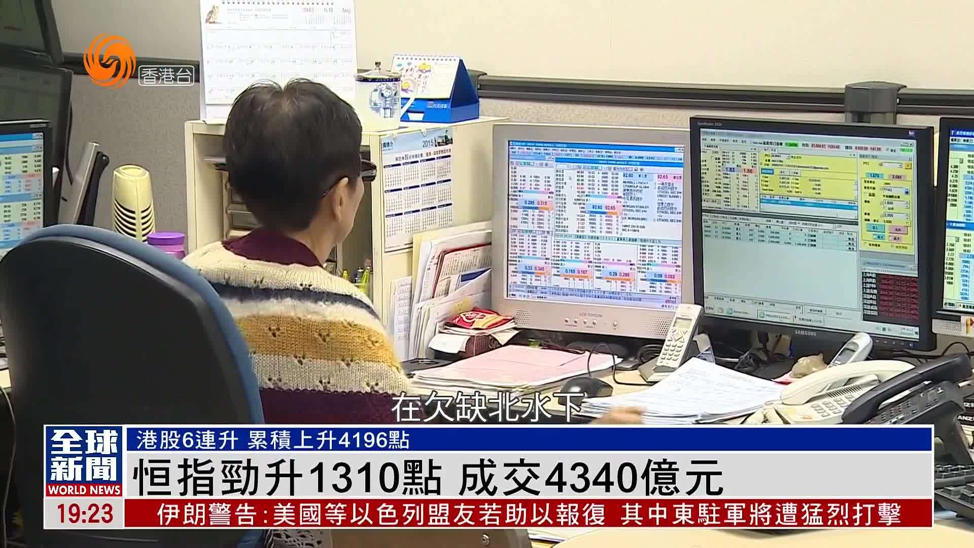 粤语报道｜恒指劲升1310点 成交4340亿元