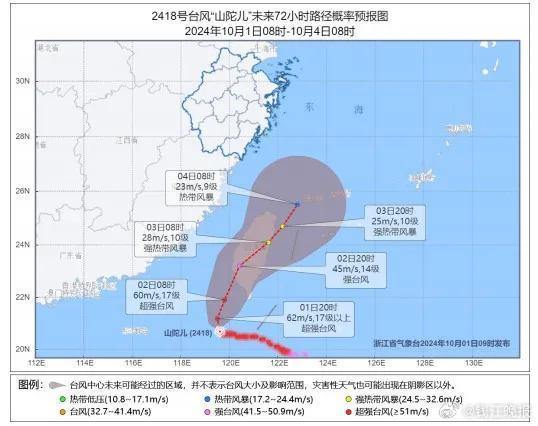 “山陀儿”明天登陆中国，浙江一地发布台风预警