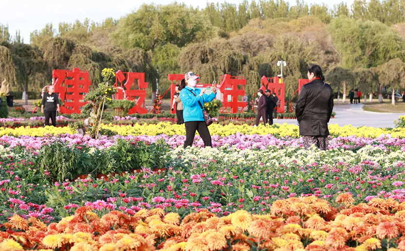游客在公园拍照打卡