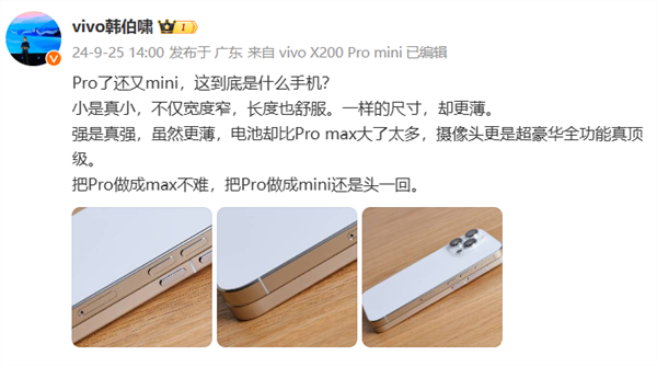 小尺寸满配旗舰！vivo X200 Pro mini外不雅崇拜公布：直边+直屏