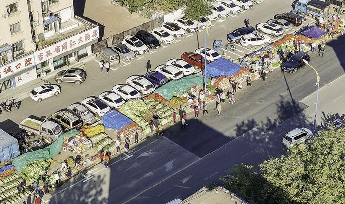 ①种类丰富的秋菜为市民提供了多样的选择。 ②整洁有序的秋菜销售点。 张扬 摄 ②