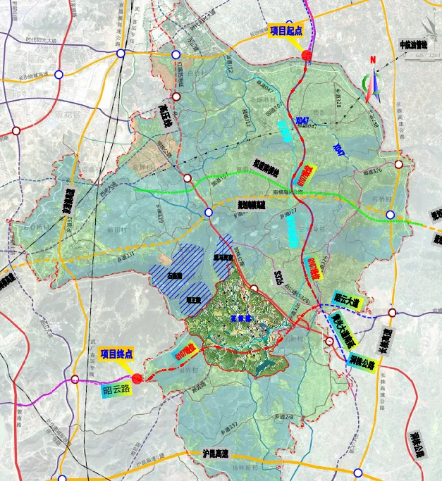 G107雨花区三字墙至昭云路段公路工程方案线位图