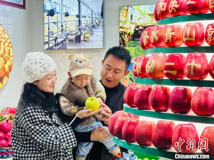 10月16日，第三届中国苹果产销峰会暨“静宁苹果”产业高质量发展招商推介大会在甘肃省平凉市静宁县开幕。图为民众参观苹果展区。魏建军　摄