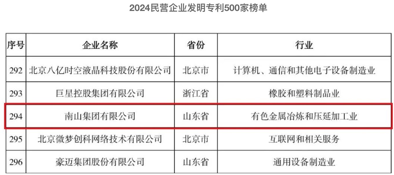 南山集团荣登2024民营企业“发明专利”与“研发投入”双榜单