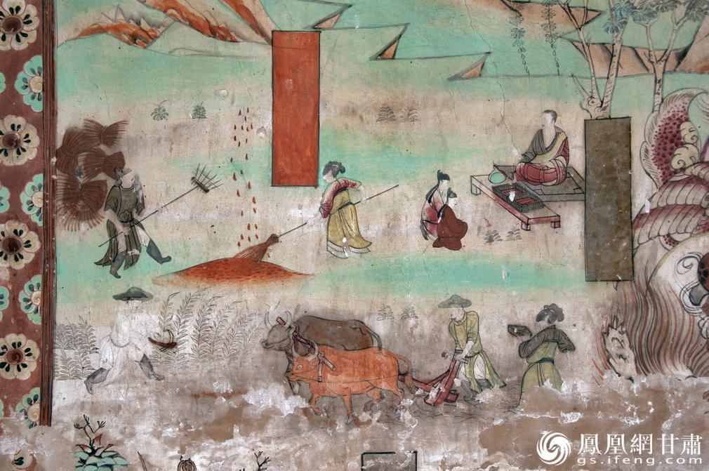 榆林窟第25窟北壁绘有弥勒经变,展示一种七收的美妙世界。敦煌研究院供图