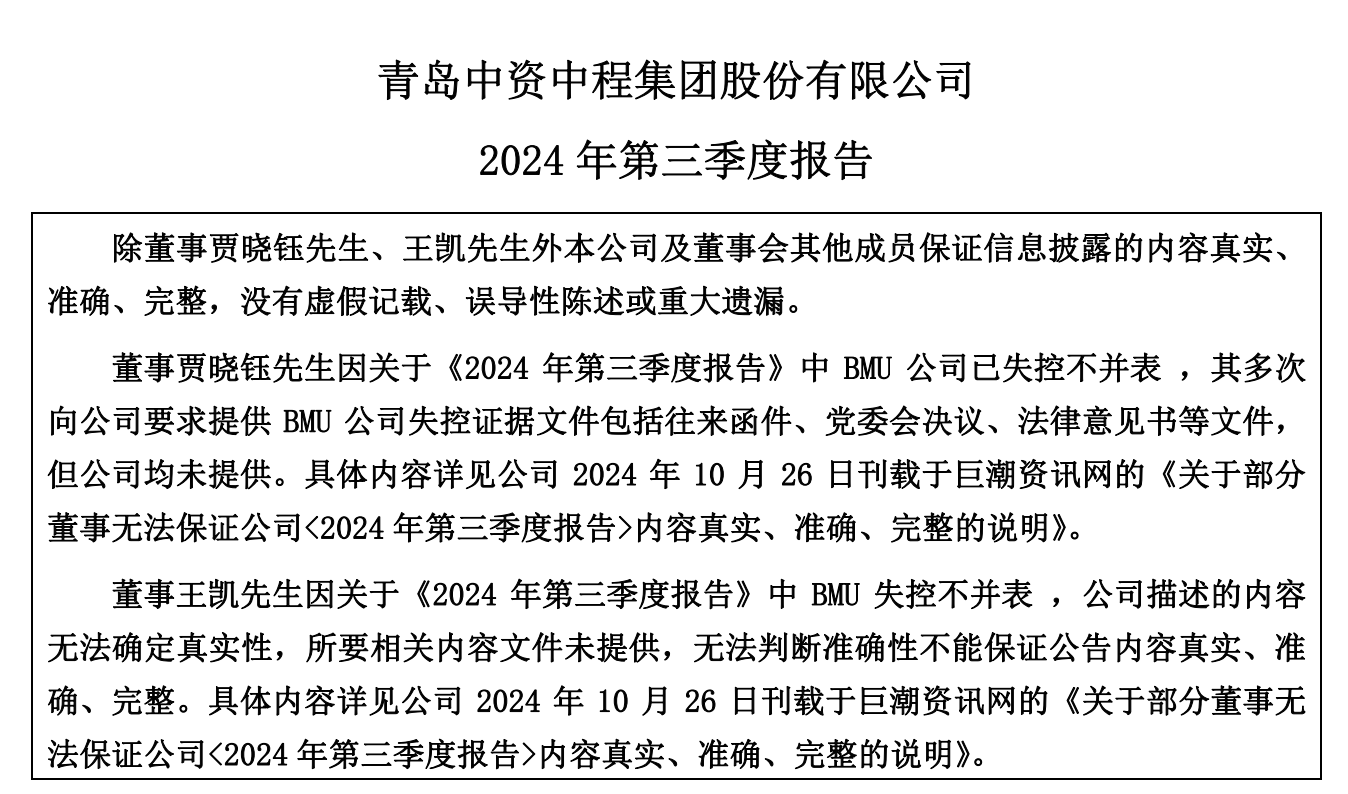 青岛中程发布2024年三季度报告：营业收入减少21.09%