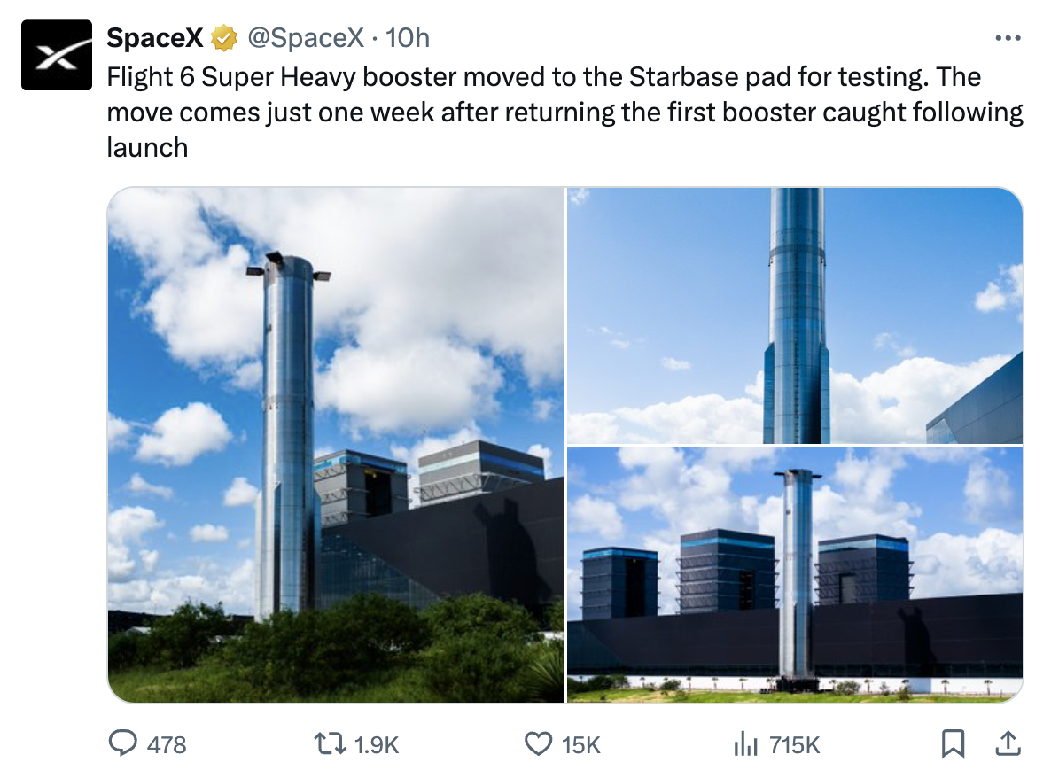 SpaceX为星舰第六次试飞作念准备新金瓶梅什么时候上映，超重型助推器运抵放射台