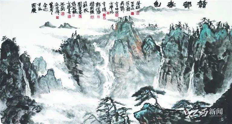 ▲蔡超、王林森、方學(xué)曉等藝術(shù)家共同創(chuàng)作《贛鄱春色》