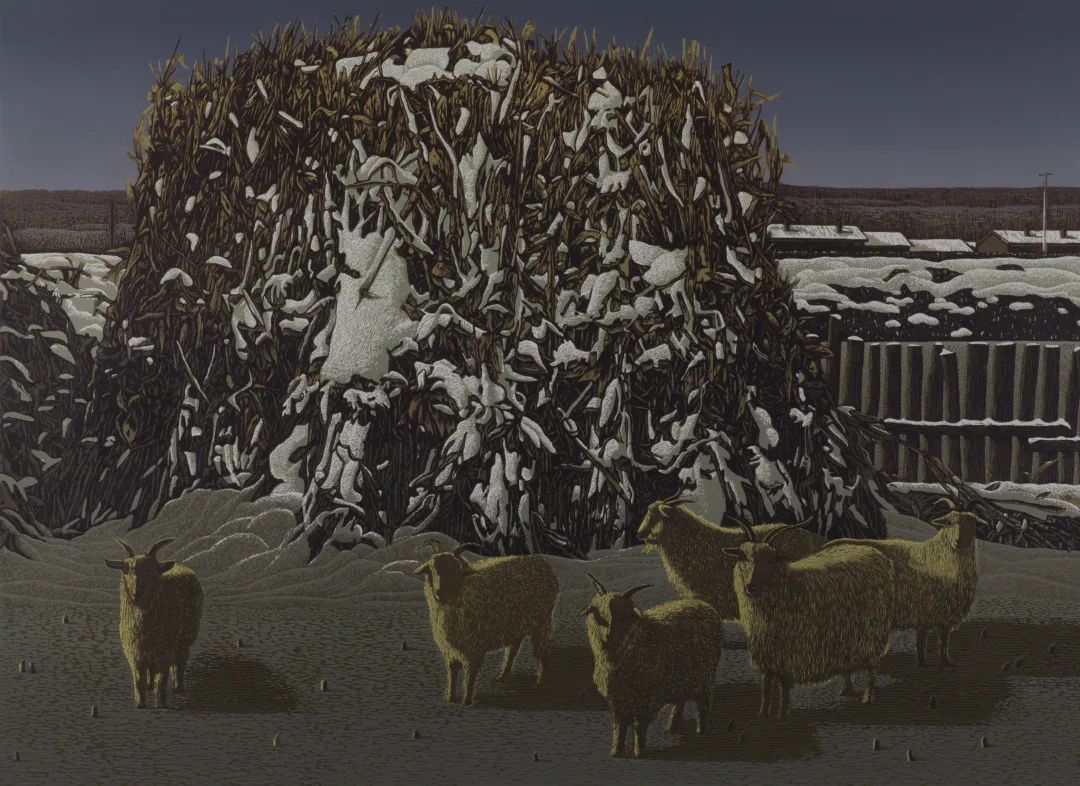 刘德才 《屯东头》 2004年 版画