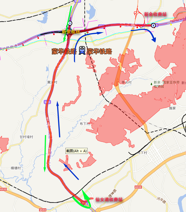 （仙女湖收费站调头绕行线路）