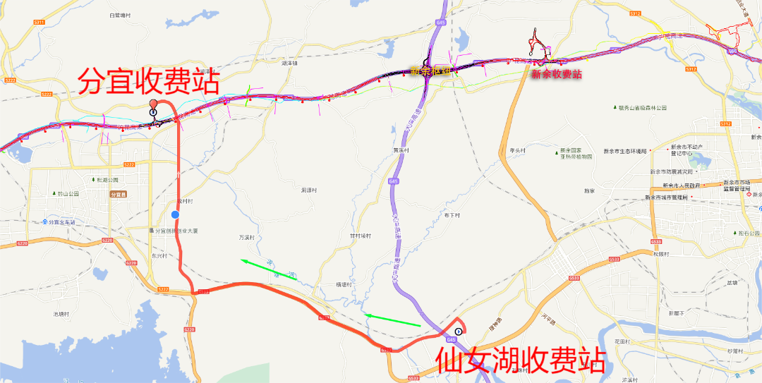 （新余往分宜下高速在仙女湖收费站下高速绕行线路）