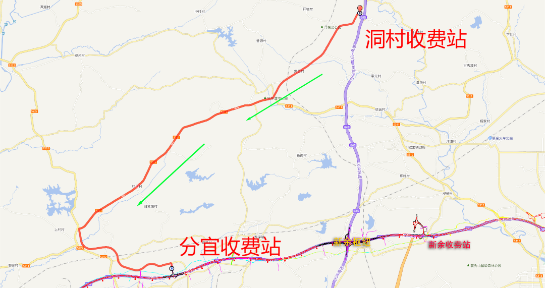 （新余往分宜下高速在洞村收费站下高速绕行线路）