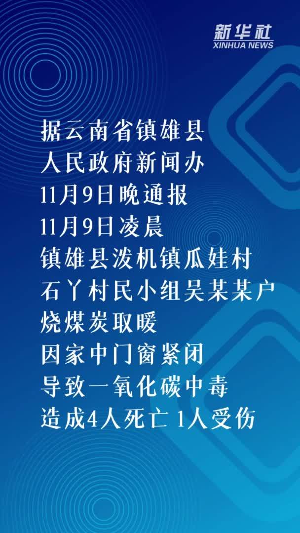 云南镇雄发生一起一氧化碳中毒事件致4死1伤