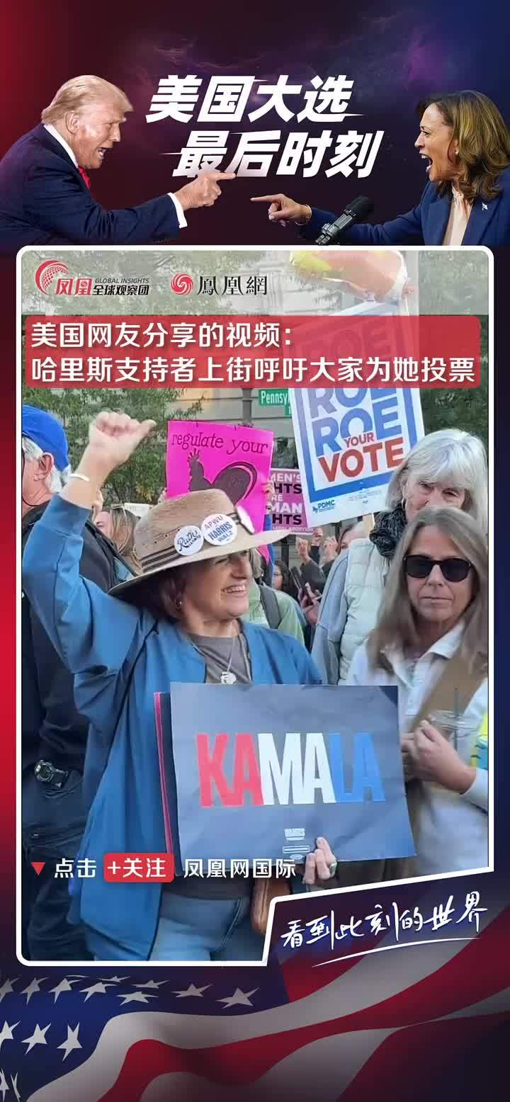 美国网友分享视频:哈里斯支持者蜂拥街头举旗呐喊,呼吁大家为她投票.