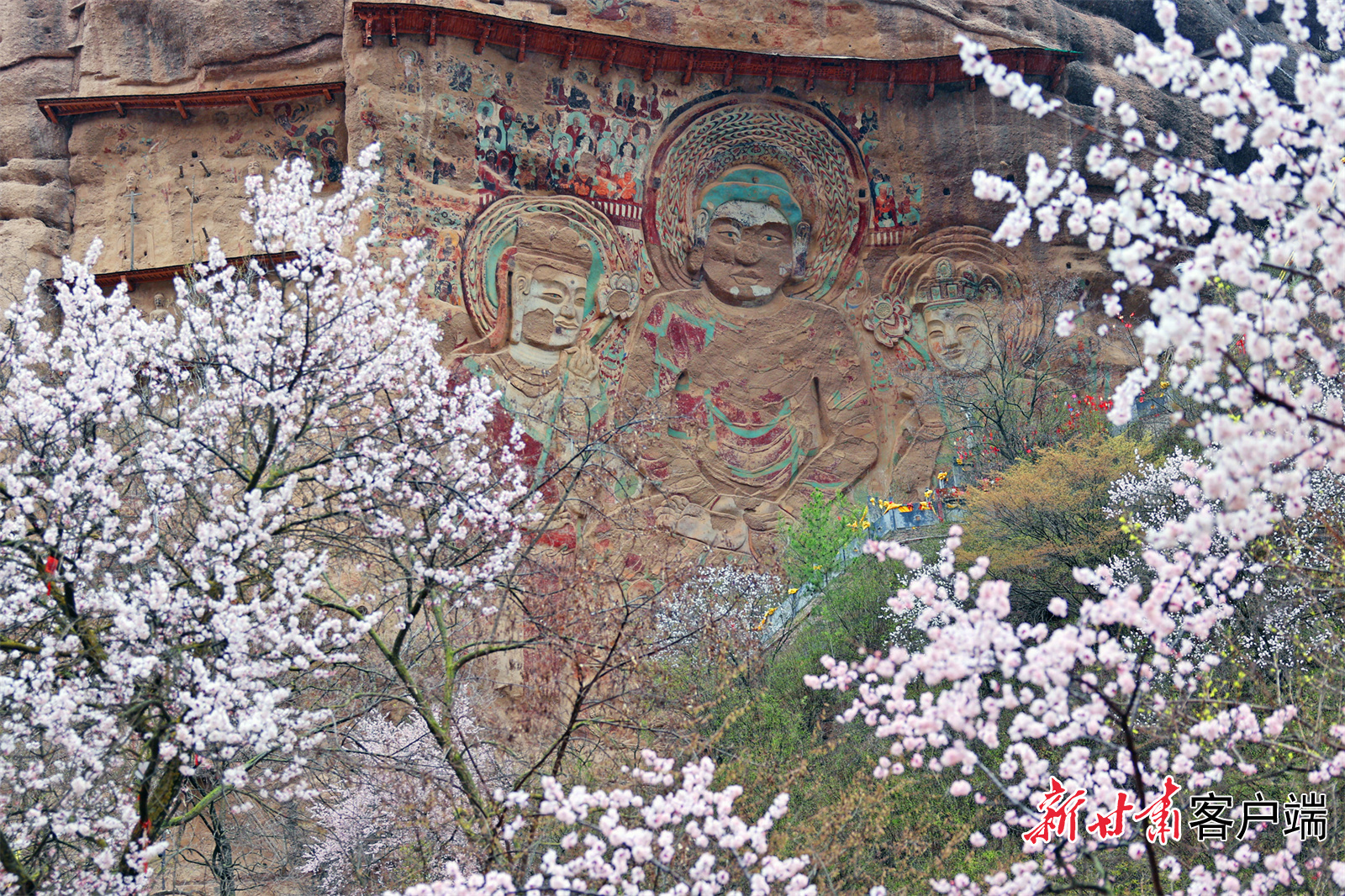 天水市武山县水帘洞石窟群的拉梢寺露天摩崖浮雕大佛 新甘肃·甘肃日报记者 田蹊 摄