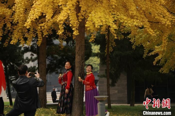 图为游客在公园内打卡拍照。 张一辰 摄