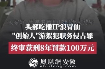 判了！头部吃播IP浪胃仙“创始人”犯职务侵占罪获刑8年