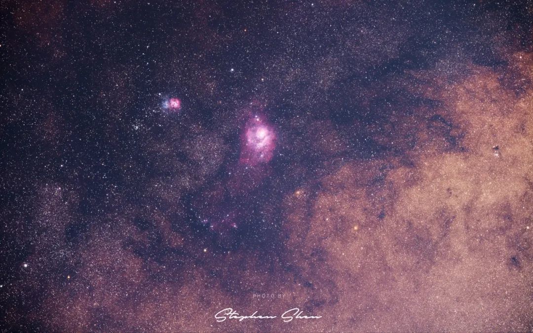 礁湖星云与三裂星云，于青海湖拍摄。