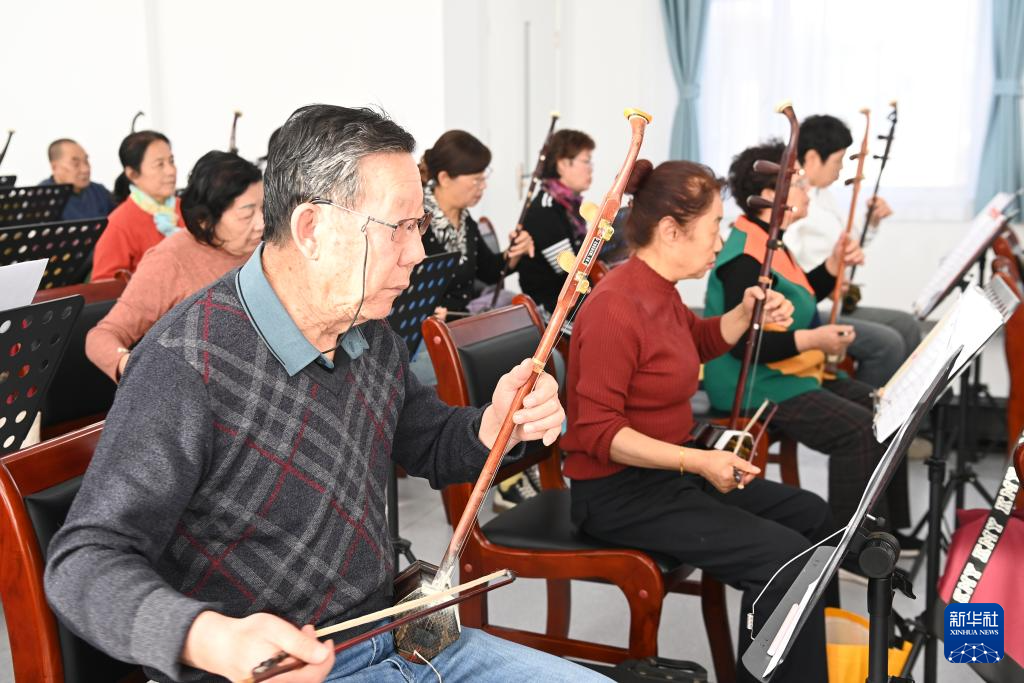 11月20日，在嘉峪关市老年大学，老年学员学习二胡演奏。新华社记者　范培珅　摄