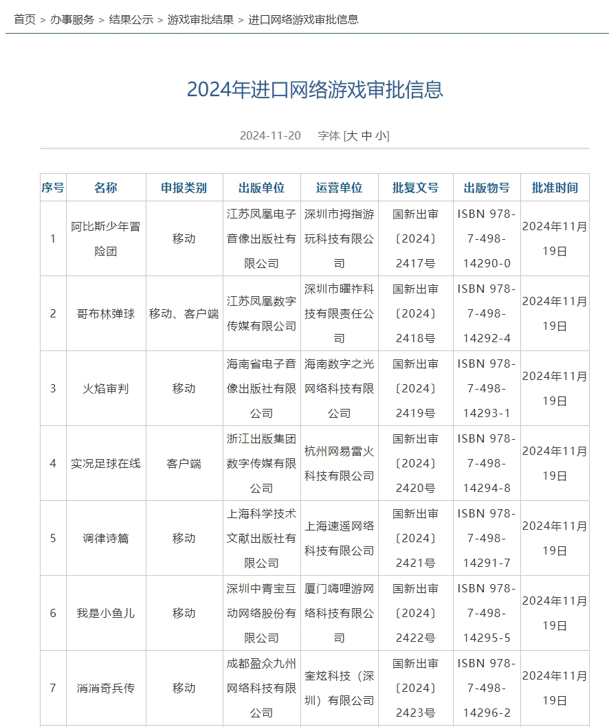 国家新闻出版署:11月112款国产、7款进口网络游戏获批
