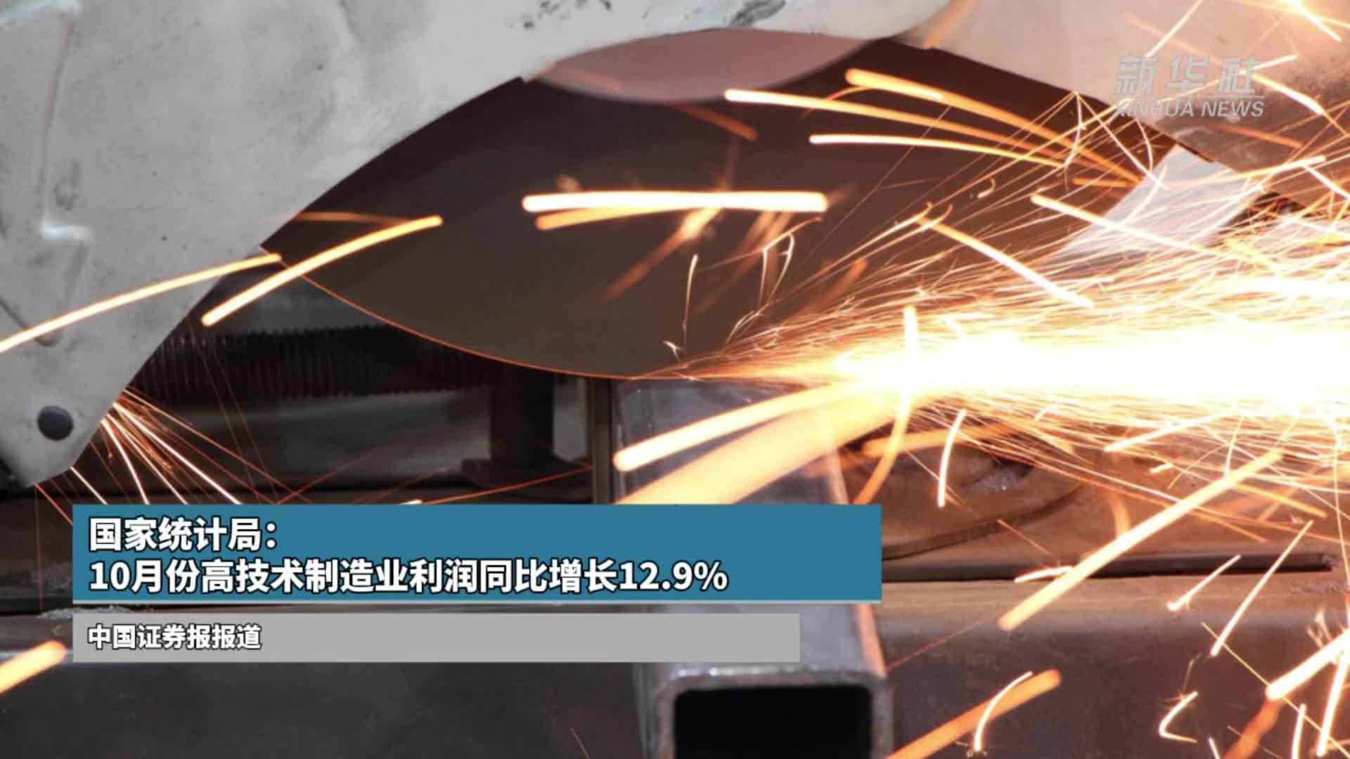 国家统计局：10月份高技术制造业利润同比增长12.9%