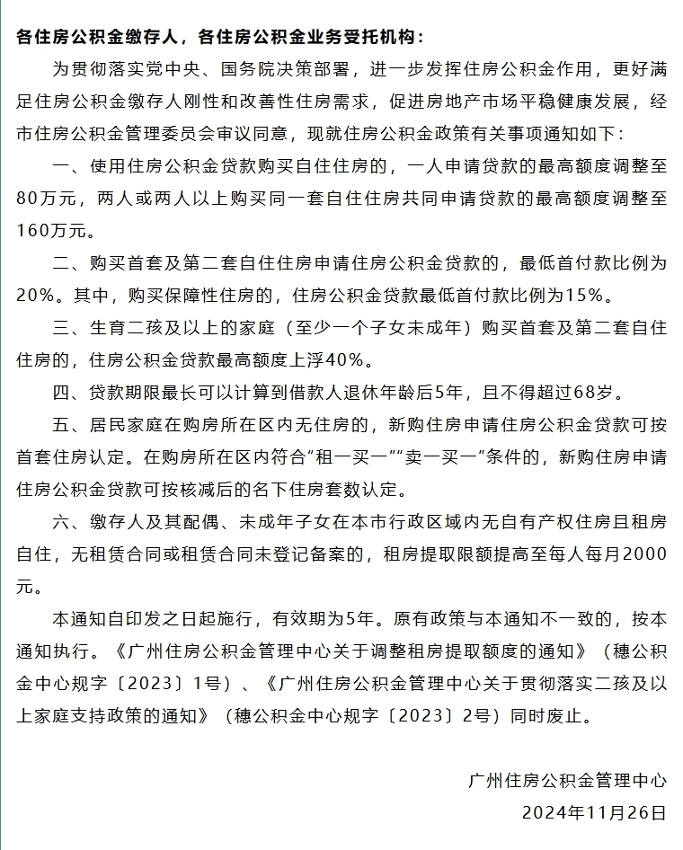 广州公积金贷款首付比例最低15% 最高可贷224万