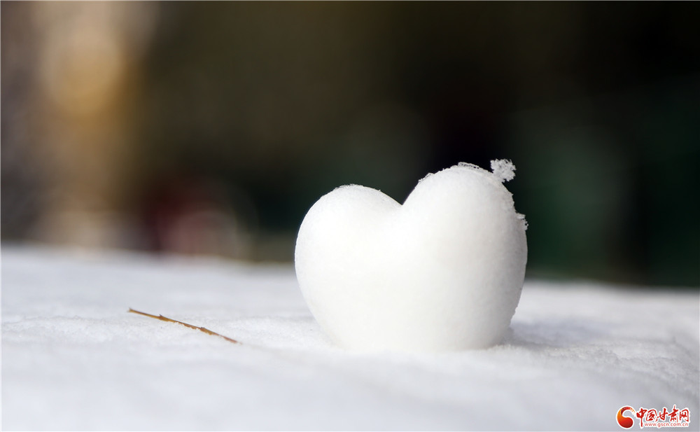 一对情侣留下了象征爱情的雪“心”