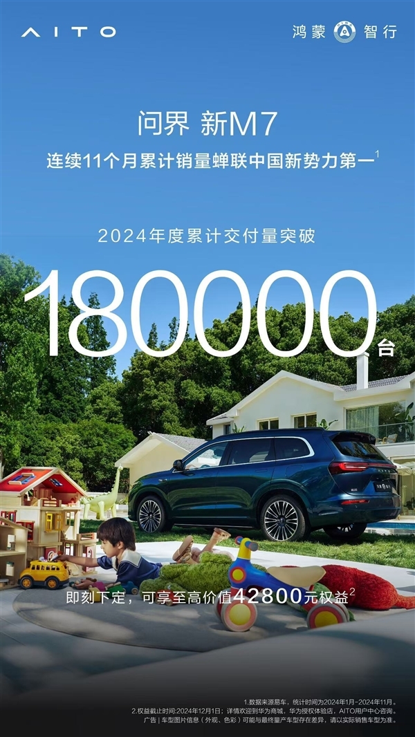 华为鸿蒙智行第一元勋：问界新M7本年累计托福超18万台