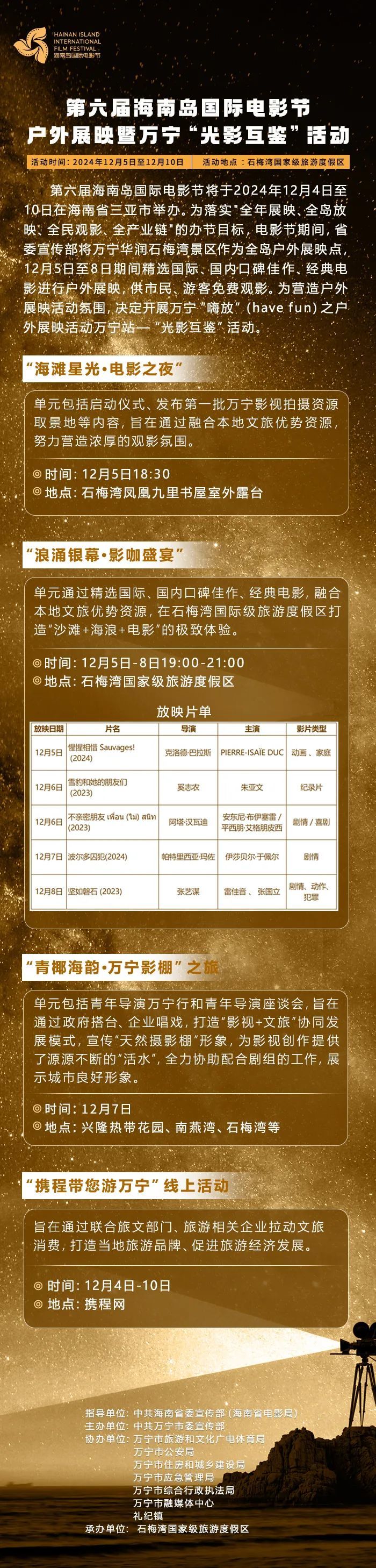 第六届海南岛国际电影节户外展映暨万宁“光影互鉴”活动来啦→