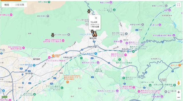 日本长野县轻井泽町实时显示熊出没情况的网站截图（上面标注了最近一段时间熊出没的地点、时间、熊种群名等信息） 新华财经