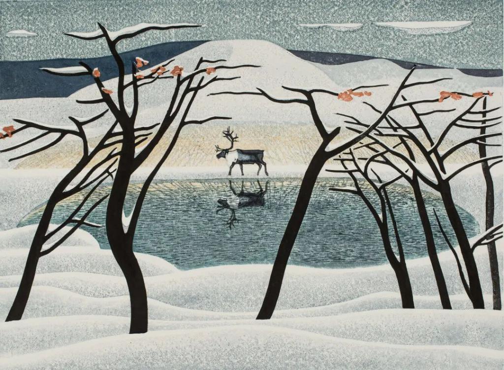 陈彦龙 《银山寻鹿》 2020 版画