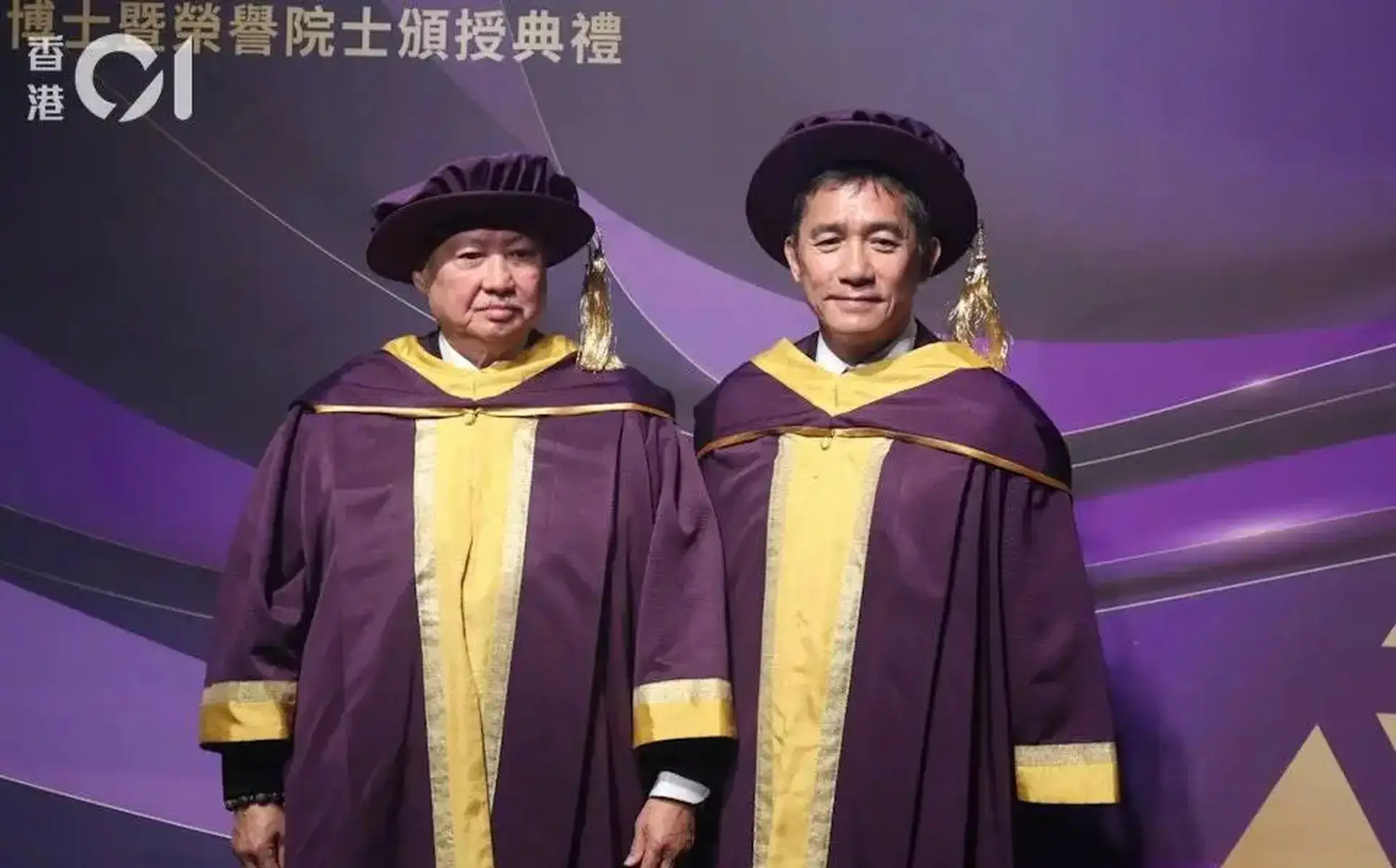 梁朝伟与洪金宝同框合影。