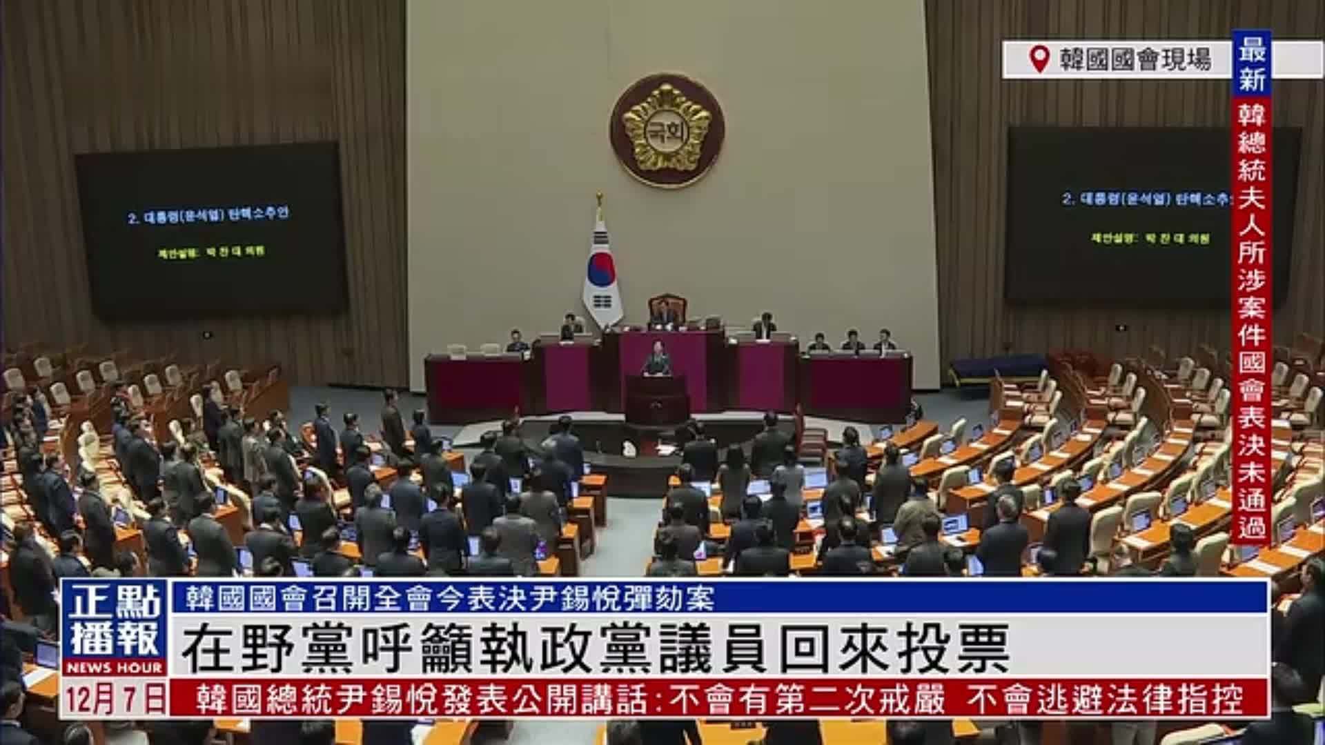 现场回顾｜韩国国会召开全会就尹锡悦弹劾案投票表决