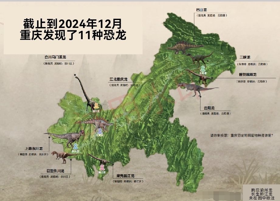 ▲重庆恐龙地图。重庆自然博物馆供图