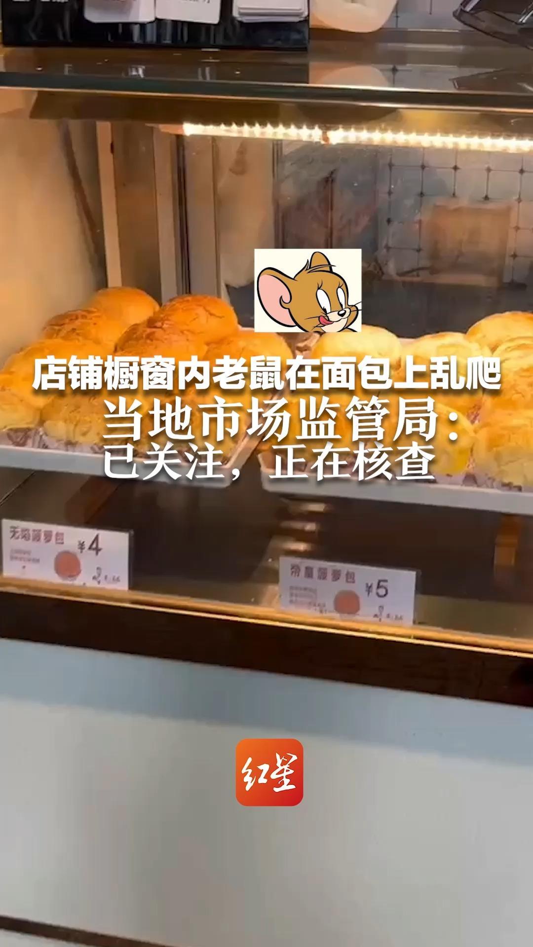 店铺橱窗内老鼠在面包上乱爬 当地市场监管局：已关注，正在核查